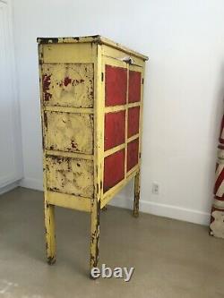 Antique Primitive Folk Art Pie Safe Punched Tin Original Red Yellow Paint Stars