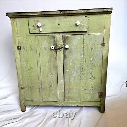 Antique Primitive Green Apple Tall Wooden Jelly Cabinet Pantry Cupboard