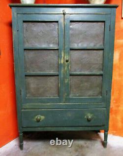 Antique Primitive Green Punched Tin Pie Safe Mid-Late 1800s, Northeast Americana