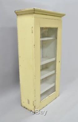 Antique Primitive Painted Yellow Dovetailed Wooden Cupboard Kitchen Cabinet 52H