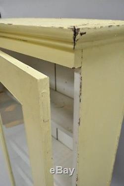 Antique Primitive Painted Yellow Dovetailed Wooden Cupboard Kitchen Cabinet 52H