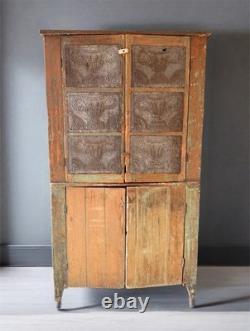 Antique Primitive Pie Safe Cupboard with Punched Tin Panels 72.5 Tall