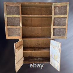 Antique Primitive Pie Safe Cupboard with Punched Tin Panels 72.5 Tall