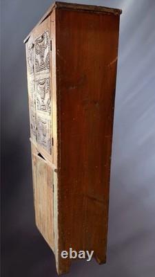 Antique Primitive Pie Safe Cupboard with Punched Tin Panels 72.5 Tall