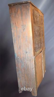 Antique Primitive Pie Safe Cupboard with Punched Tin Panels 72.5 Tall