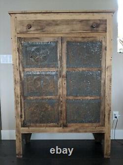 Antique Primitive Pie Safe Punched Tin Cabinet Cupboard Rustic Wood