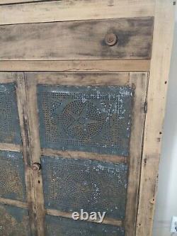 Antique Primitive Pie Safe Punched Tin Cabinet Cupboard Rustic Wood