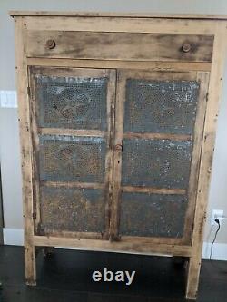 Antique Primitive Pie Safe Punched Tin Cabinet Cupboard Rustic Wood