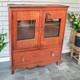 Antique Primitive Pine Cupboard With Glass Doors & Large Drawer -country Farmhouse
