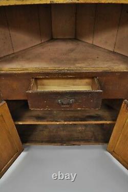 Antique Primitive Rustic Brown Distressed Painted Corner Cupboard Cabinet 77