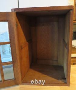 Antique Primitive Salvaged Wooden Cabinet with Beveled Glass Door 19-3/4 tall