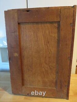Antique Primitive Salvaged Wooden Cabinet with Beveled Glass Door 19-3/4 tall