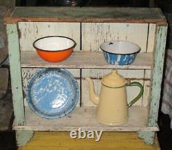 Antique Primitive Shelf Hanging or Stand OLD Original CHIPPY Green & Cream Paint