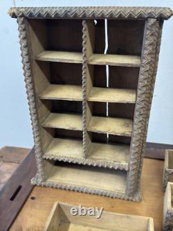 Antique Primitive Tramp Art Hanging Spice Cabinet Apothecary Collectors 1890