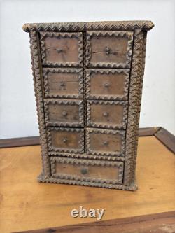 Antique Primitive Tramp Art Hanging Spice Cabinet Apothecary Collectors 1890
