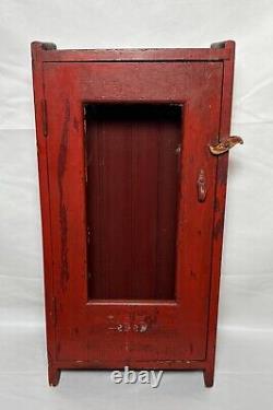 Antique Primitive Wood Cabinet Medicine First Aid Old Red Paint Glass Door 28