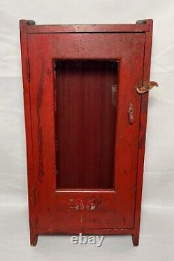 Antique Primitive Wood Cabinet Medicine First Aid Old Red Paint Glass Door 28