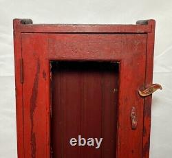 Antique Primitive Wood Cabinet Medicine First Aid Old Red Paint Glass Door 28