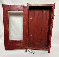 Antique Primitive Wood Cabinet Medicine First Aid Old Red Paint Glass Door 28