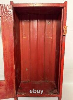 Antique Primitive Wood Cabinet Medicine First Aid Old Red Paint Glass Door 28