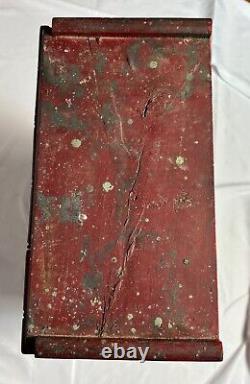 Antique Primitive Wood Cabinet Medicine First Aid Old Red Paint Glass Door 28