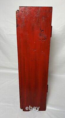 Antique Primitive Wood Cabinet Medicine First Aid Old Red Paint Glass Door 28