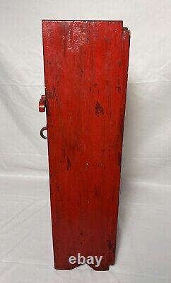 Antique Primitive Wood Cabinet Medicine First Aid Old Red Paint Glass Door 28