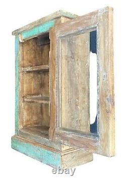 Antique Primitive Wood Medicine Cabinet Wood Mirror Farmhouse VTG Surface Mount