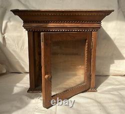 Antique Primitive Wood Tramp Art Folk Art Medicine Cabinet Box Case Glass Door