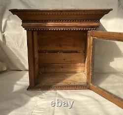 Antique Primitive Wood Tramp Art Folk Art Medicine Cabinet Box Case Glass Door