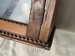 Antique Primitive Wood Tramp Art Folk Art Medicine Cabinet Box Case Glass Door