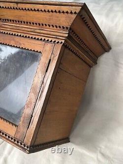 Antique Primitive Wood Tramp Art Folk Art Medicine Cabinet Box Case Glass Door