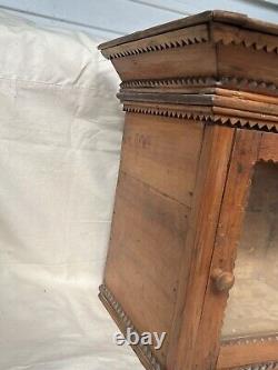 Antique Primitive Wood Tramp Art Folk Art Medicine Cabinet Box Case Glass Door