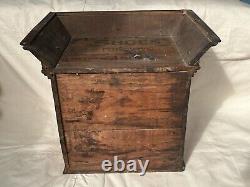 Antique Primitive Wood Tramp Art Folk Art Medicine Cabinet Box Case Glass Door