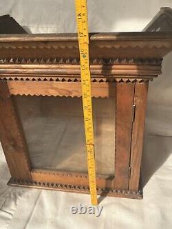 Antique Primitive Wood Tramp Art Folk Art Medicine Cabinet Box Case Glass Door