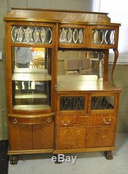 Antique Quarter Sawn Oak China Buffet Cabinet with Beveled Glass Circa 1910