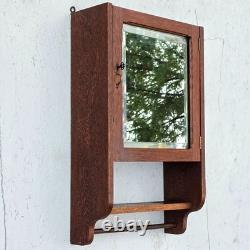 Antique QuarterSawn Oak Medicine Apothecary Cabinet withBeveled Mirror Towel & Key