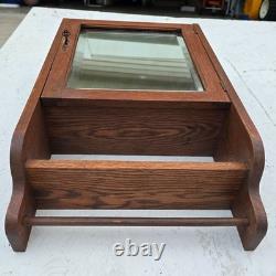 Antique QuarterSawn Oak Medicine Apothecary Cabinet withBeveled Mirror Towel & Key
