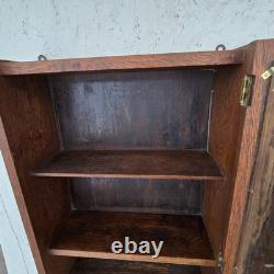 Antique QuarterSawn Oak Medicine Apothecary Cabinet withBeveled Mirror Towel & Key
