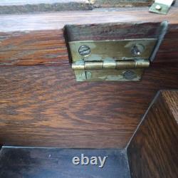 Antique QuarterSawn Oak Medicine Apothecary Cabinet withBeveled Mirror Towel & Key