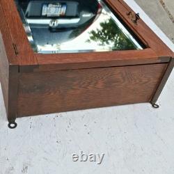 Antique QuarterSawn Oak Medicine Apothecary Cabinet withBeveled Mirror Towel & Key