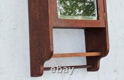 Antique QuarterSawn Oak Medicine Apothecary Cabinet withBeveled Mirror Towel & Key