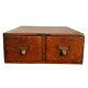 Antique Quartered Oak 2 Drawer Apothecary Desk Top Library File Cabinet