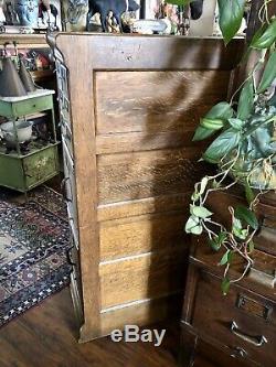 Antique Quartersawn Oak 6 Over 2 Drawers File Cabinet, Chest, Card File, Library