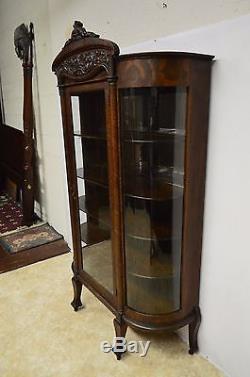 Antique Quartersawn Oak Bowed Curved China Display Cabinet Curio Closet