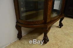 Antique Quartersawn Oak Bowed Curved China Display Cabinet Curio Mirrored Back