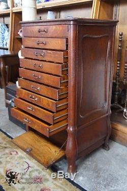Antique Quartersawn Oak Cash Register Stand Apothecary Cabinet Chest 10 drawer
