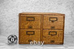 Antique Quartersawn Oak Library Card Catalog 4-Drawer File Box by Macey