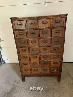 Antique Quartersawn Oak Yawman & Erbe Antique 28 Drawer Library File Cabinet