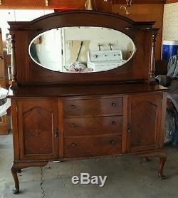 Antique Queen Anne Mirrorback Sideboard Server Buffet Table dresser